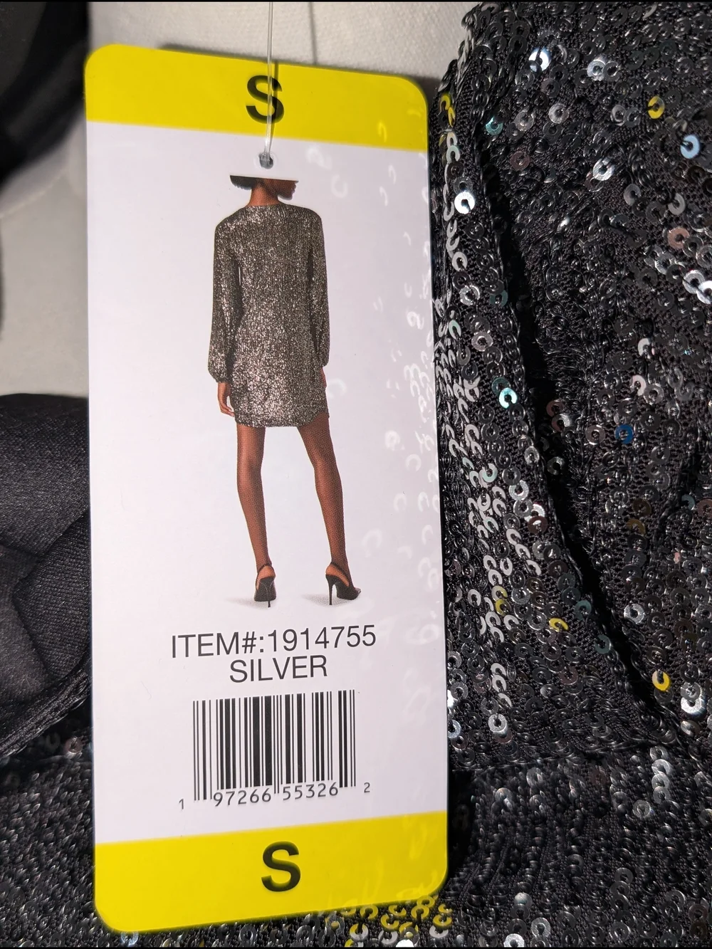 Steve Madden Metallic Black Sequin Long-Sleeve Shift Dress Small NWT - Picture 9 of 9